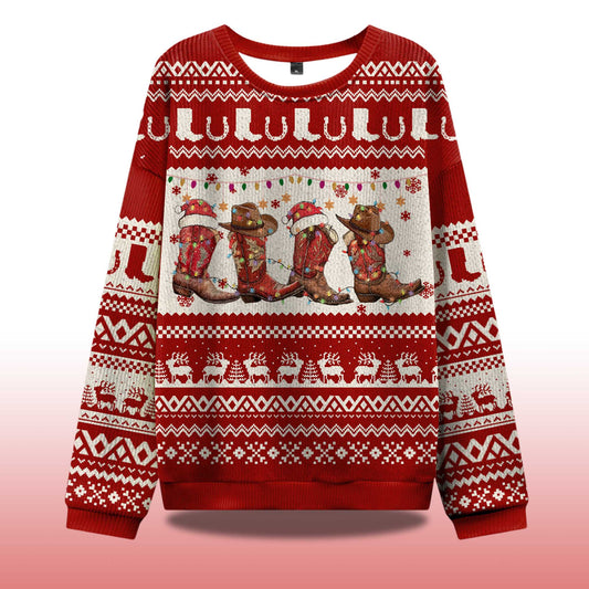 2026 Christmas Cowgirl Boots Ugly Christmas Sweater Moonbestprint