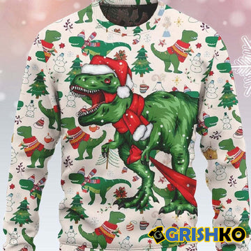 Christmas Dinosaur Ugly Sweater - Moonbestprint