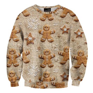 Christmas Gingerbread Man Print Casual Christmas Ugly Sweater - Moonbestprint