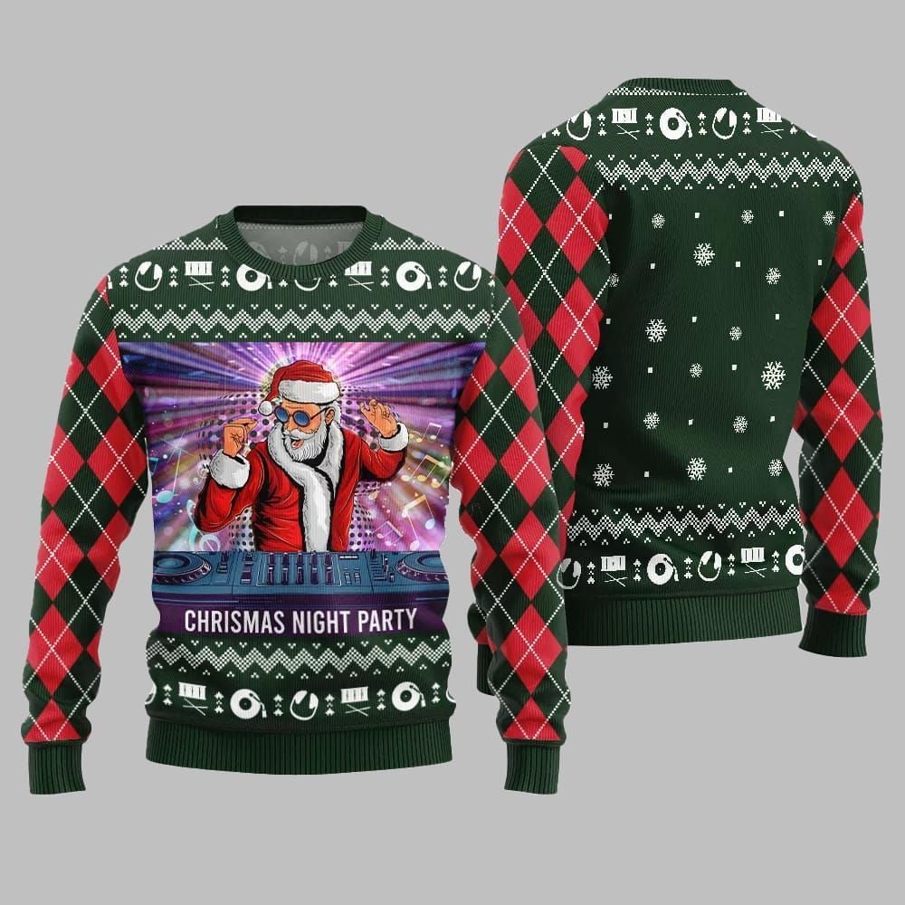 2026 Christmas Night Party DJ Santa Ugly Sweater - Moonbestprint