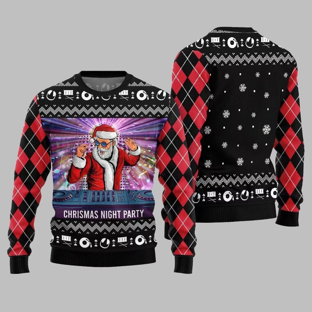 2026 Christmas Night Party DJ Santa Ugly Sweater - Moonbestprint