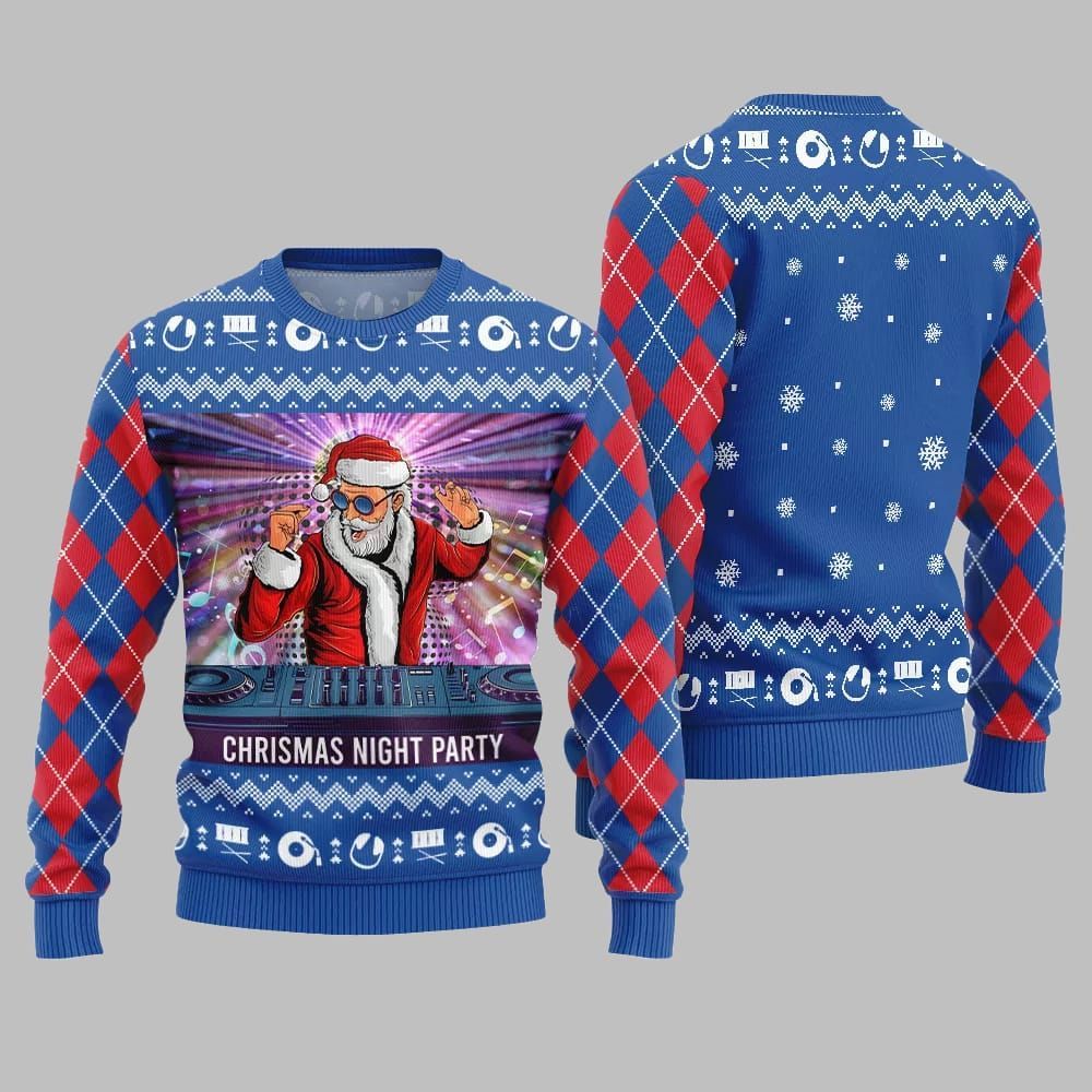 2026 Christmas Night Party DJ Santa Ugly Sweater - Moonbestprint