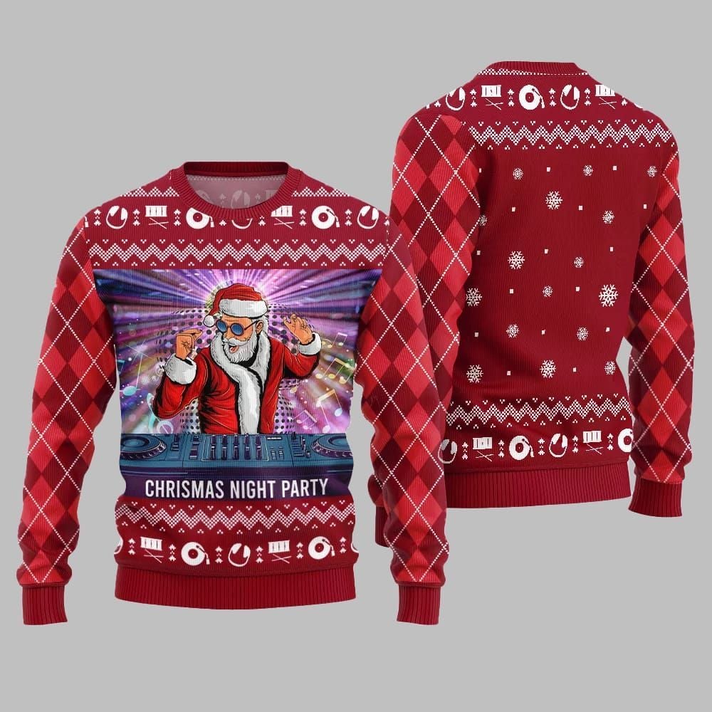 2026 Christmas Night Party DJ Santa Ugly Sweater - Moonbestprint