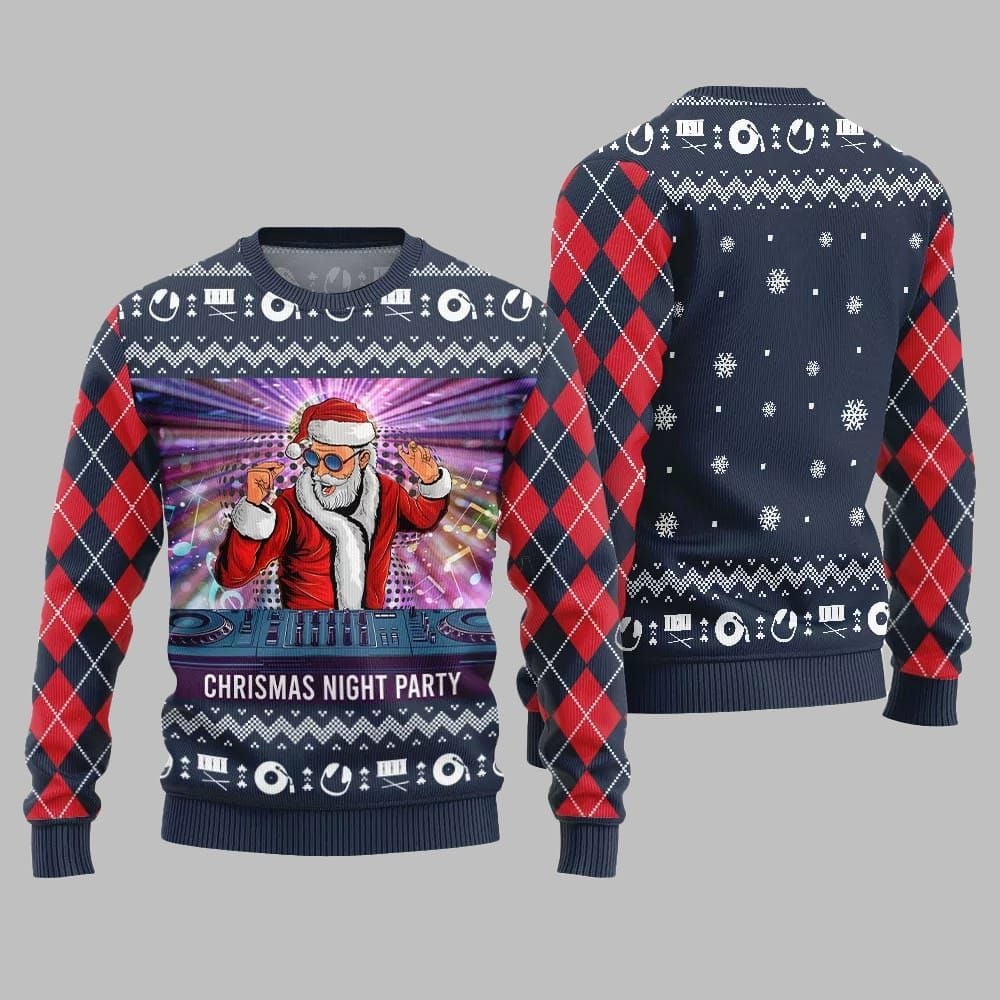 2026 Christmas Night Party DJ Santa Ugly Sweater - Moonbestprint
