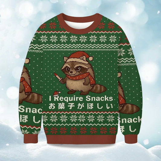 2026 Christmas Raccoons Need Snacks Funny Ugly Sweater Moonbestprint