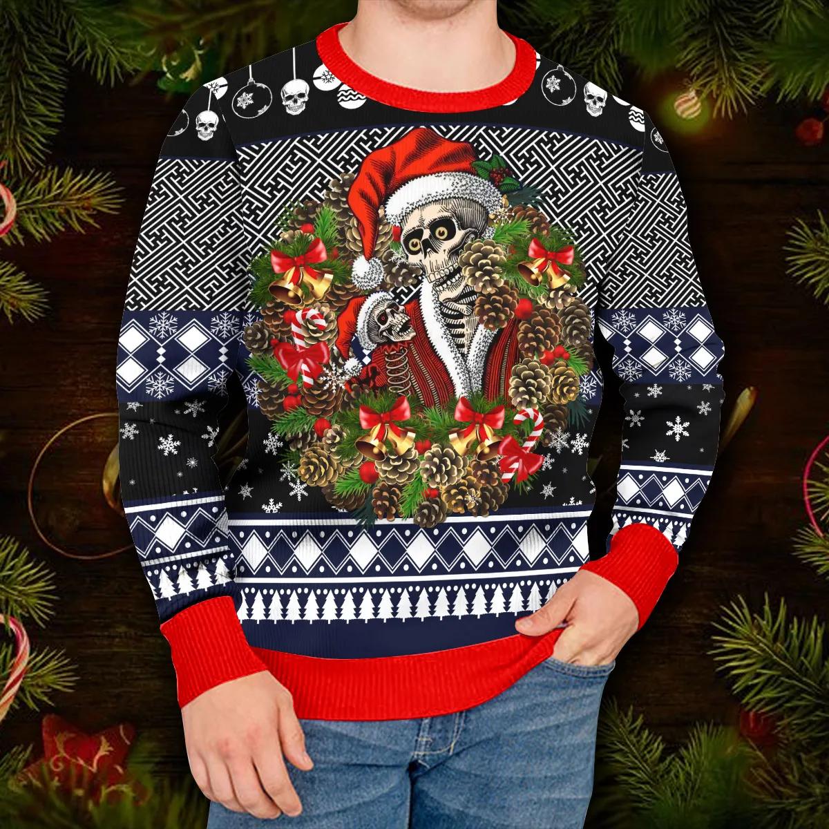Christmas Santa Claus Skull Ugly Christmas Sweater Moonbestprint