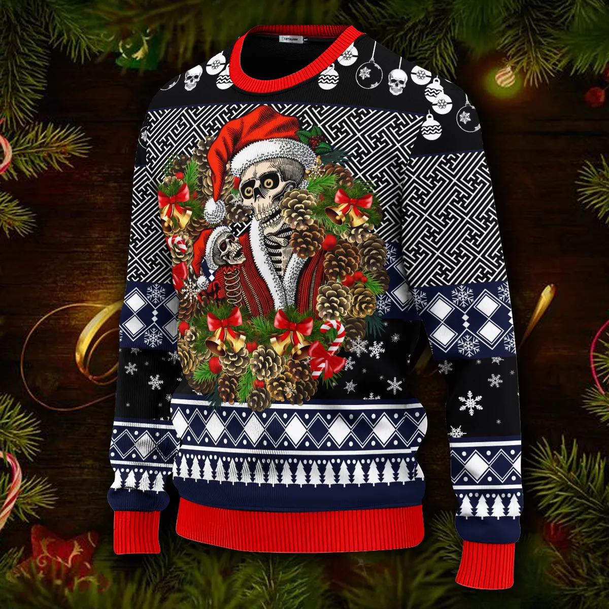Christmas Santa Claus Skull Ugly Christmas Sweater Moonbestprint