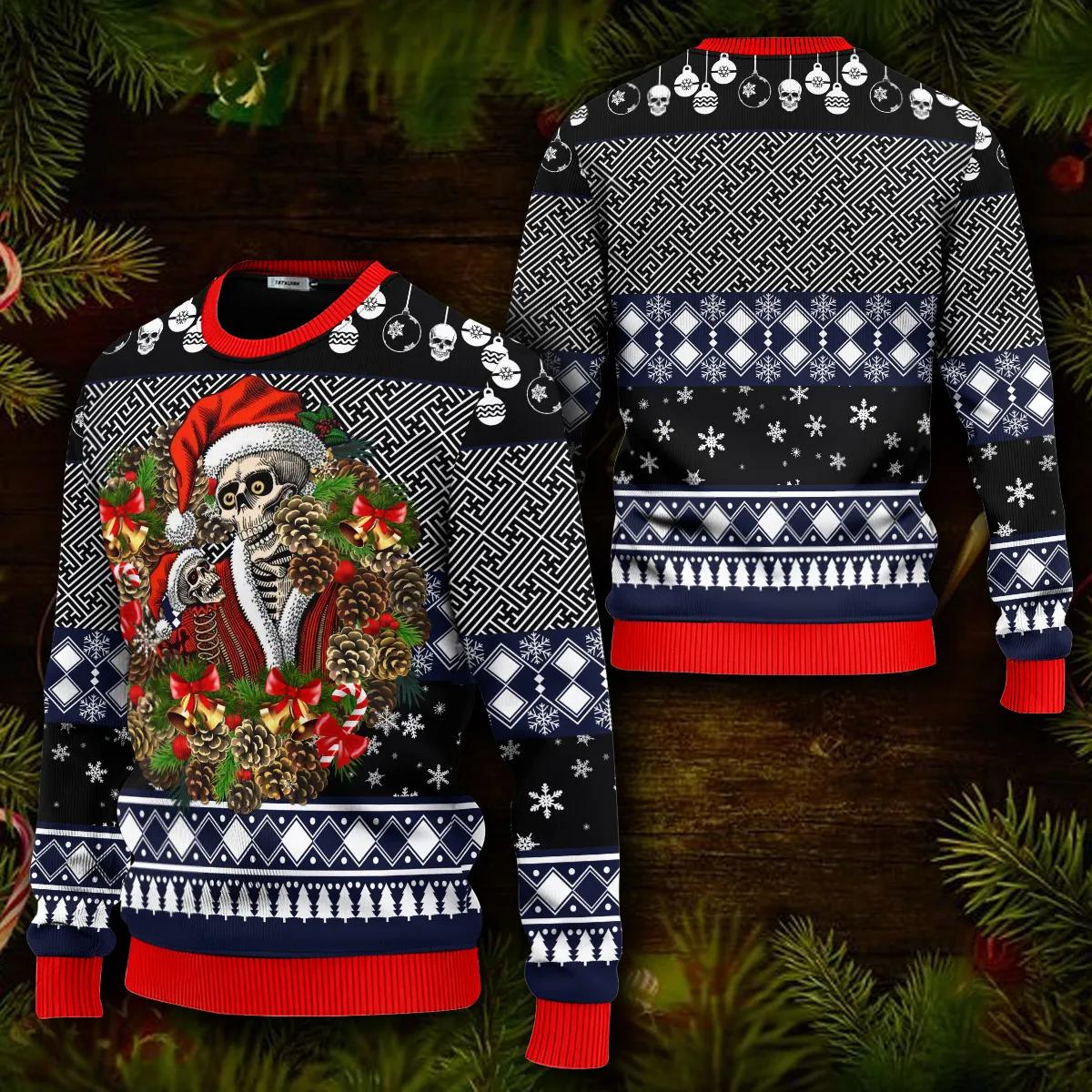 Christmas Santa Claus Skull Ugly Christmas Sweater Moonbestprint