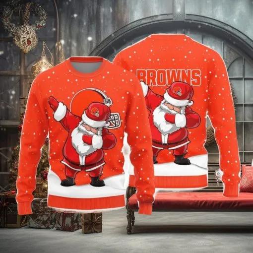 Christmas Sweater Cleveland Browns Dab Santa Ugly Christmas Sweater, NFL Chritsmas Sweater Moonbestprint