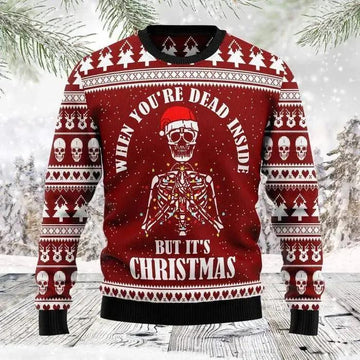 Christmas Sweater  With Skull When You Are Dead Inside But It's Christmas Skull Christams Sweater Moonbestprint