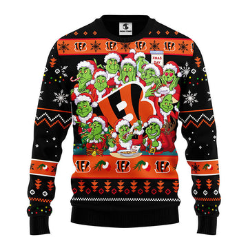 Cincinnati Bengals 12 Grinch Xmas Day Ugly Christmas Sweater, Grinch Xmas Sweater Moonbestprint