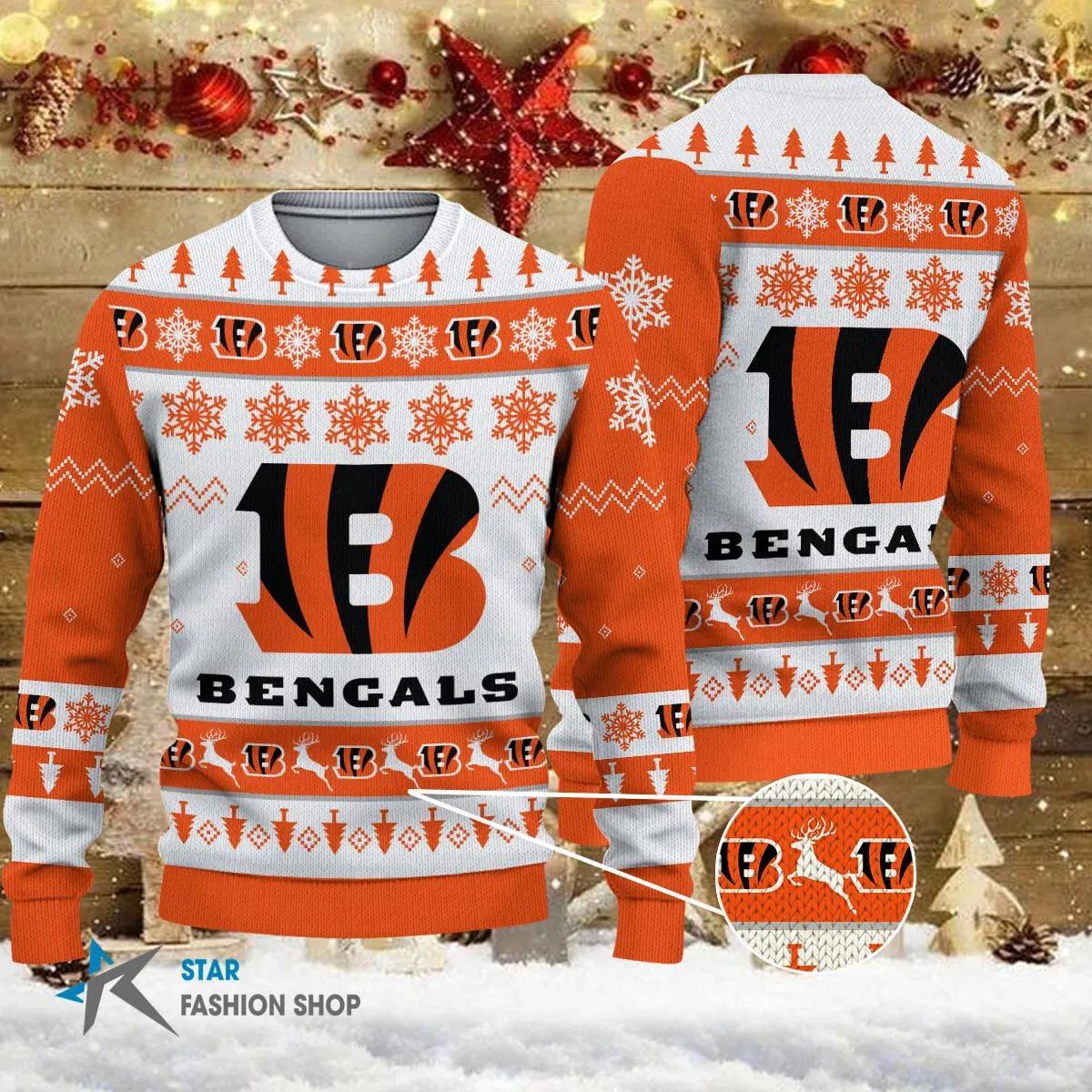 Cincinnati Bengals Big Logo Ugly Christmas Sweater, NFL Christmas Sweater Moonbestprint