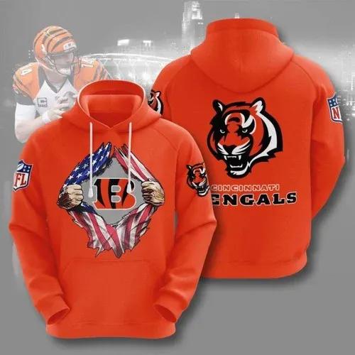 Cincinnati Bengals Blood Inside Me Heart American Flag 3D Hoodie, NFL Hoodie Moonbestprint