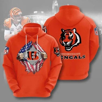 Cincinnati Bengals Blood Inside Me Heart American Flag 3D Hoodie, NFL Hoodie Moonbestprint
