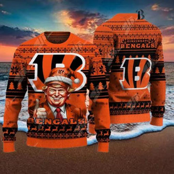 Cincinnati Bengals Christmas Donald Trump Ugly Christmas Sweater, NFL Chritsmas Sweater Moonbestprint