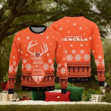 Cincinnati Bengals Christmas Reindeer Knitted Ugly Christmas Sweater, NFL Chritsmas Sweater Moonbestprint