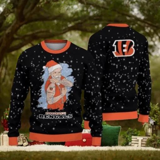 Cincinnati Bengals Christmas Santa Claus Tattoo Ugly Christmas Sweaters, NFL Chritsmas Sweater Moonbestprint