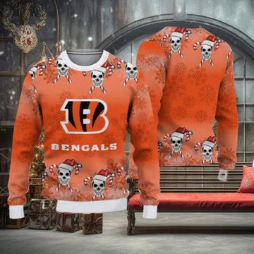 Cincinnati Bengals Christmas Skull Ugly Christmas Sweater, NFL Chritsmas Sweater Moonbestprint