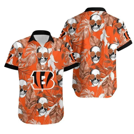 Cincinnati Bengals Coconut Leaves And Skulls Hawaii Shirt Summer Collection, NFL Hawaiian Shirt Moonbestprint