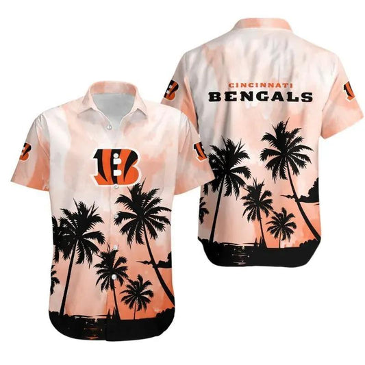 Cincinnati Bengals Coconut Trees Nfl Gift For Fan Hawaiian Graphic Print Short Sleeve Hawaiian Shirt, NFL Hawaiian Shirt Moonbestprint
