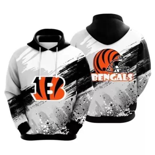 Cincinnati Bengals Football White Black 3D Hoodie, NFL Hoodie Moonbestprint