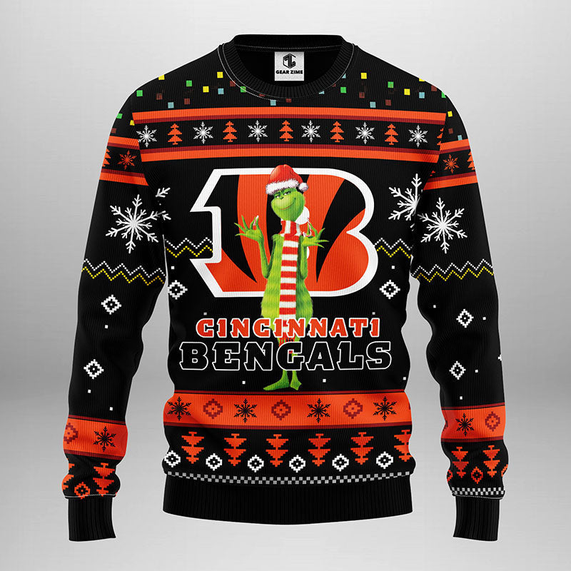 Cincinnati Bengals Funny Grinch Ugly Christmas Sweater, Grinch Xmas Sweater Moonbestprint