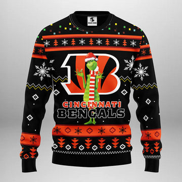 Cincinnati Bengals Funny Grinch Ugly Christmas Sweater, Grinch Xmas Sweater Moonbestprint