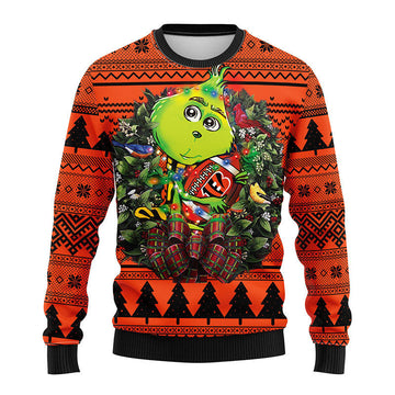 Cincinnati Bengals Grinch Hug Ugly Christmas Sweater, Grinch Xmas Sweater Moonbestprint
