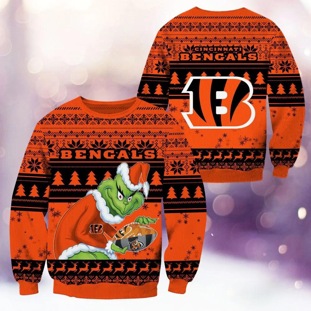 Cincinnati Bengals Grinch Stolen Ugly Christmas  Sweater, NFL Christmas Sweater Moonbestprint