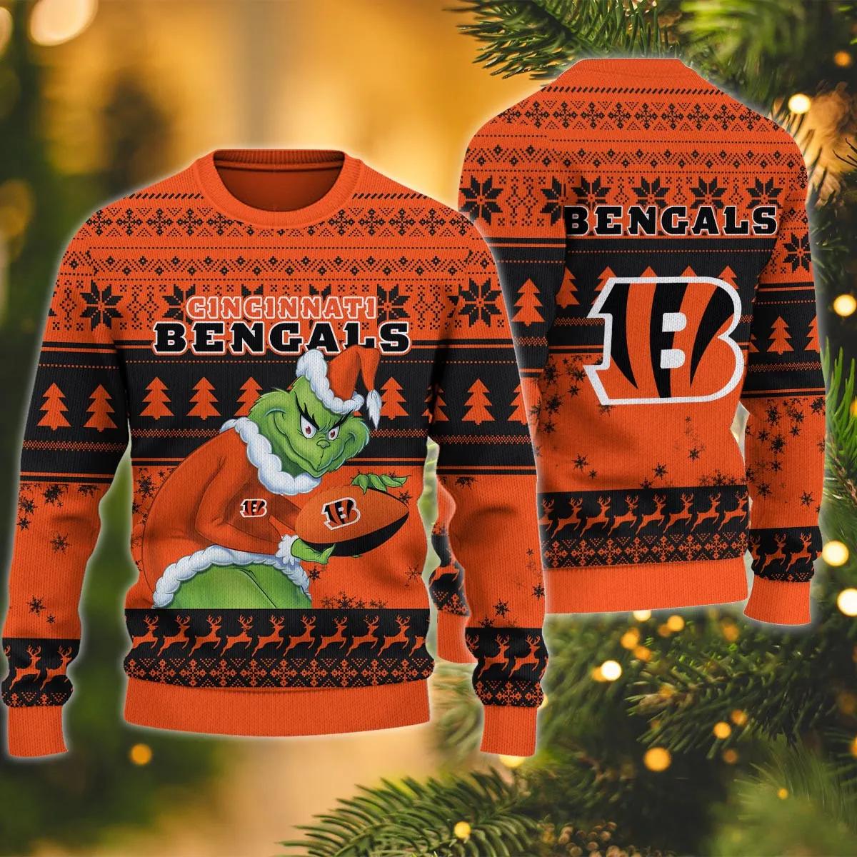 Cincinnati Bengals Grinch Stolen Ugly Christmas  Sweater, NFL Christmas Sweater Moonbestprint