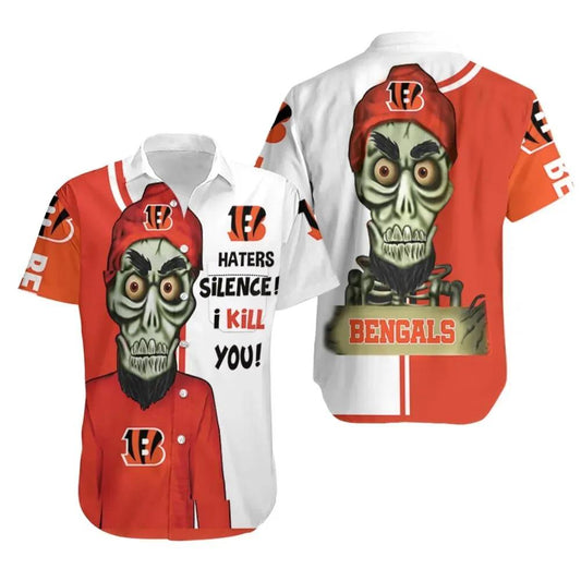 Cincinnati Bengals Haters I Kill You 3D Hawaiian Shirt Print Short Sleeve Hawaiian Aloha Shirt, NFL Hawaiian Shirt Moonbestprint