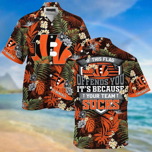 Cincinnati Bengals Hawaiian Sas With Tropical Pattern – If This Flag Offends You It’S Because You Team Sucks, NFL Hawaiian Shirt Moonbestprint