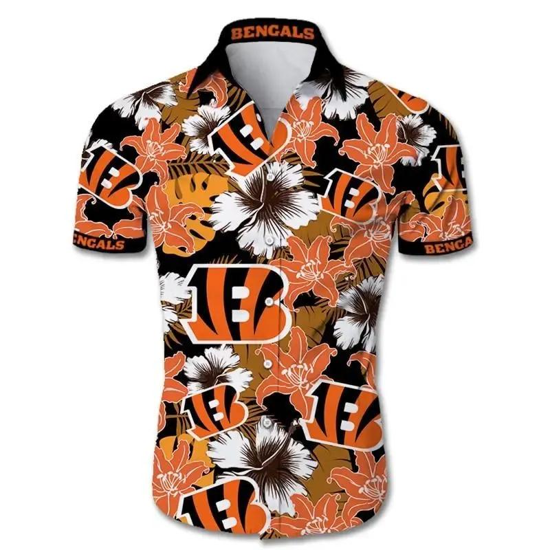Cincinnati Bengals Hawaiian Shirt Tropical Flower, NFL Hawaiian Shirt Moonbestprint