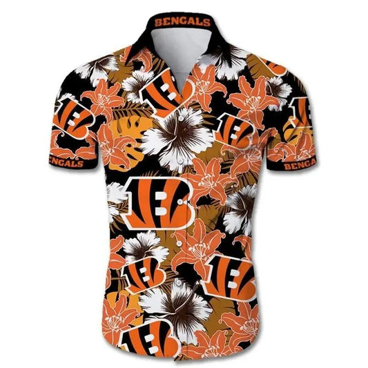 Cincinnati Bengals Hawaiian Shirt Tropical Flower, NFL Hawaiian Shirt Moonbestprint