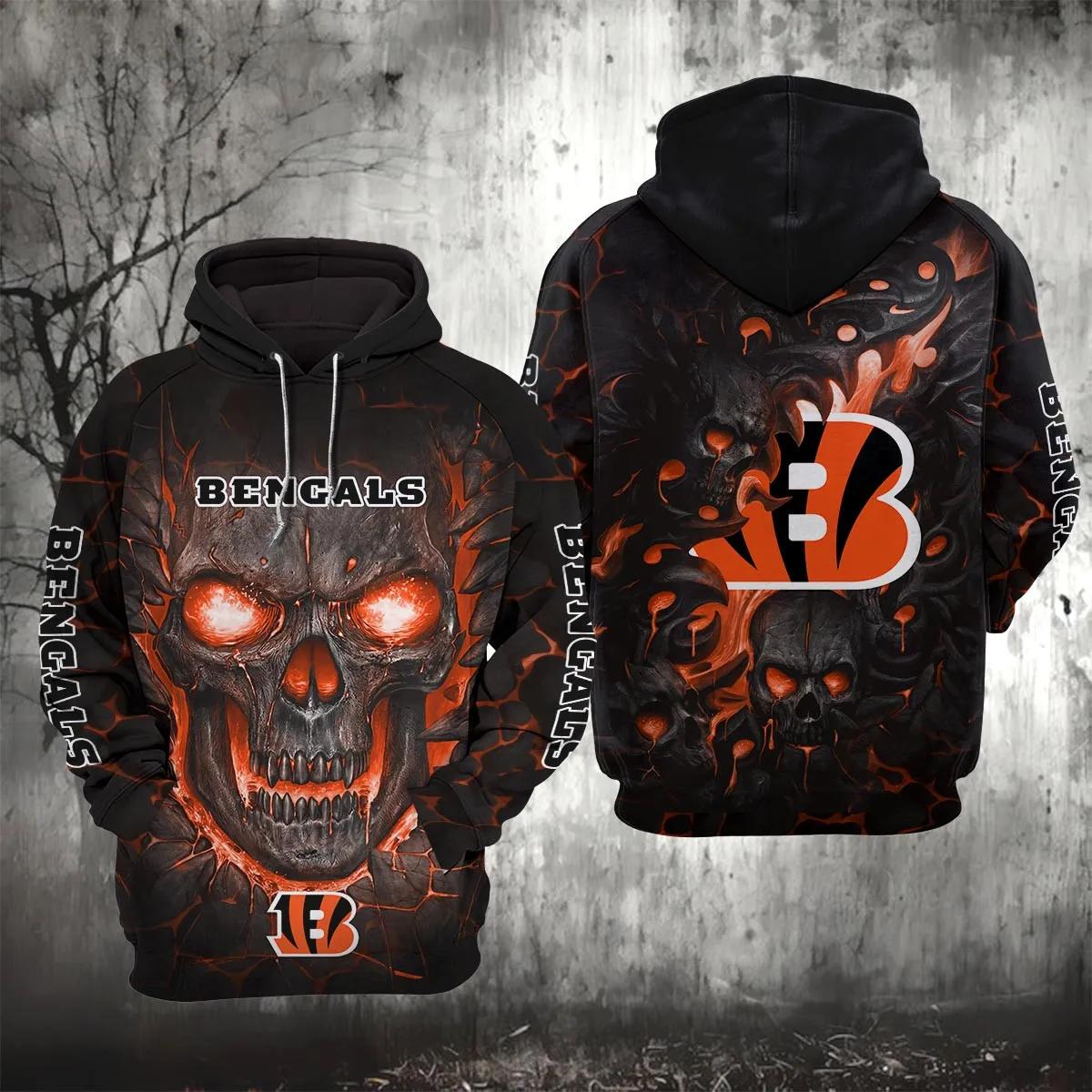 Cincinnati Bengals Lava Skull 3D Hoodie, NFL Hoodie Moonbestprint