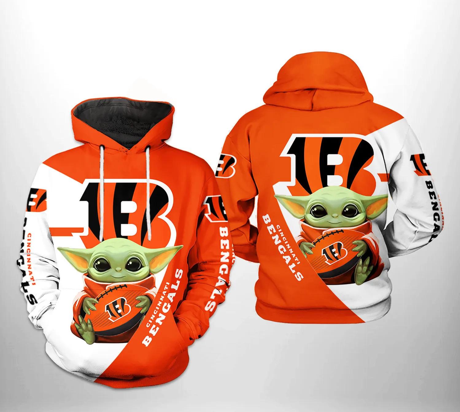 Cincinnati Bengals NFL Baby Yoda 3D Hoodie, NFL Hoodie Moonbestprint
