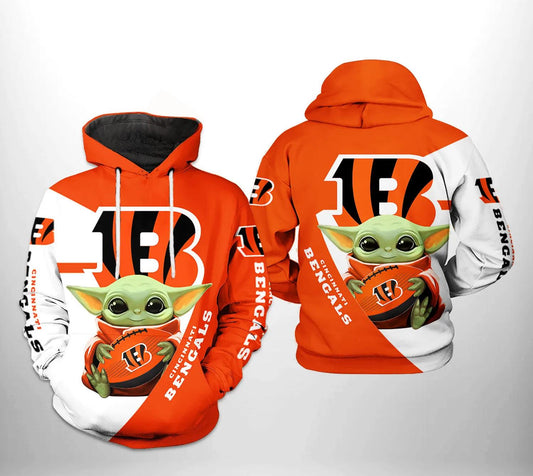 Cincinnati Bengals NFL Baby Yoda 3D Hoodie, NFL Hoodie Moonbestprint