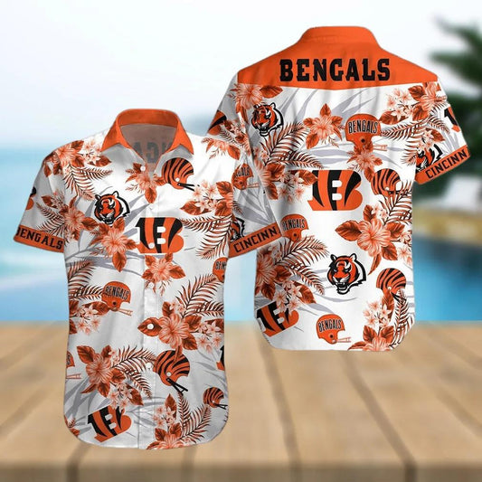 Cincinnati Bengals NFL Logo White Design Hawaiian Shirt, NFL Hawaiian Shirt Moonbestprint