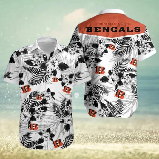 Cincinnati Bengals NFL Logo White Hawaiian Shirt, NFL Hawaiian Shirt Moonbestprint