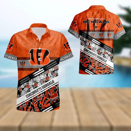 Cincinnati Bengals NFL Summer Team Logo Pattern Hawaiian Shirt, NFL Hawaiian Shirt Moonbestprint