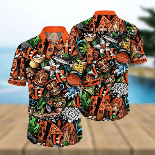 Cincinnati Bengals NFL Tiki Pattern Hawaiian Shirt, NFL Hawaiian Shirt Moonbestprint