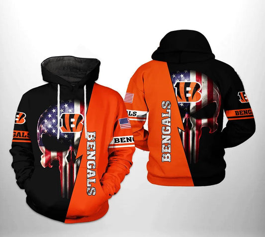 Cincinnati Bengals NFL US Flag Skull 3D Hoodie, NFL Hoodie Moonbestprint