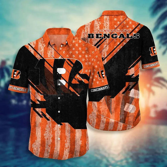 Cincinnati Bengals Nfl Football Hawaiian Shirt Short American Flag Print This Summer Best Gift For Fans, NFL Hawaiian Shirt Moonbestprint
