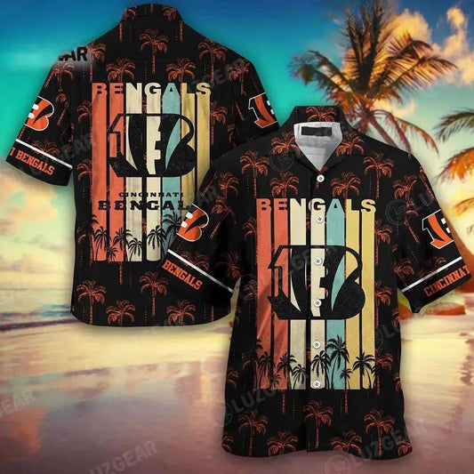 Cincinnati Bengals Nfl Hawaii Beach Shirt Retro Vintage Summer Short Sleeve Button Hawaiian Shirt, NFL Hawaiian Shirt Moonbestprint