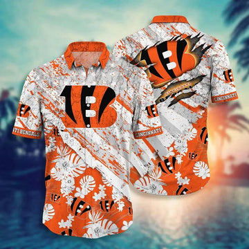 Cincinnati Bengals Nfl Hawaiian Sas Floral Print American Flag Beach Shirt Short Style Hot Trending Summer, NFL Hawaiian Shirt Moonbestprint