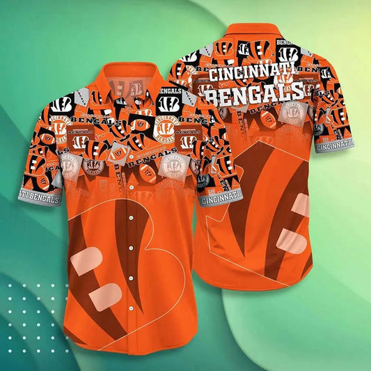 Cincinnati Bengals Nfl Hawaiian Sas Trends Summer Short Sleeve Button Down Shirt For Sports Fans, NFL Hawaiian Shirt Moonbestprint