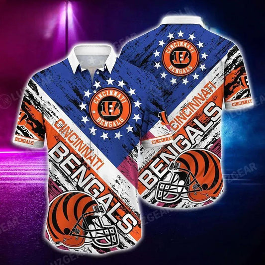 Cincinnati Bengals Nfl Hawaiian Shirt Graphic American Flag 3D Printed Short Shirt Best Gift For Fans, NFL Hawaiian Shirt Moonbestprint