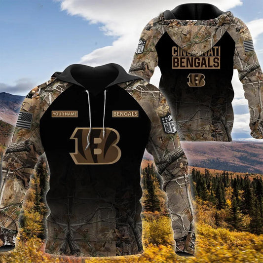 Cincinnati Bengals Personalized Hunting Camo 3D Hoodie, NFL Hoodie Moonbestprint