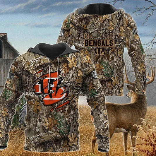 Cincinnati Bengals Realtree Hunting Camo 3D Hoodie, NFL Hoodie Moonbestprint