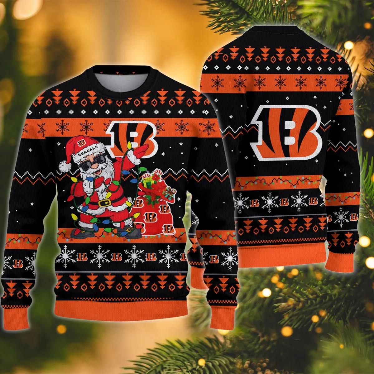 Cincinnati Bengals Santa Claus Dabbing Ugly Christmas Sweater, NFL Christmas Sweater Moonbestprint